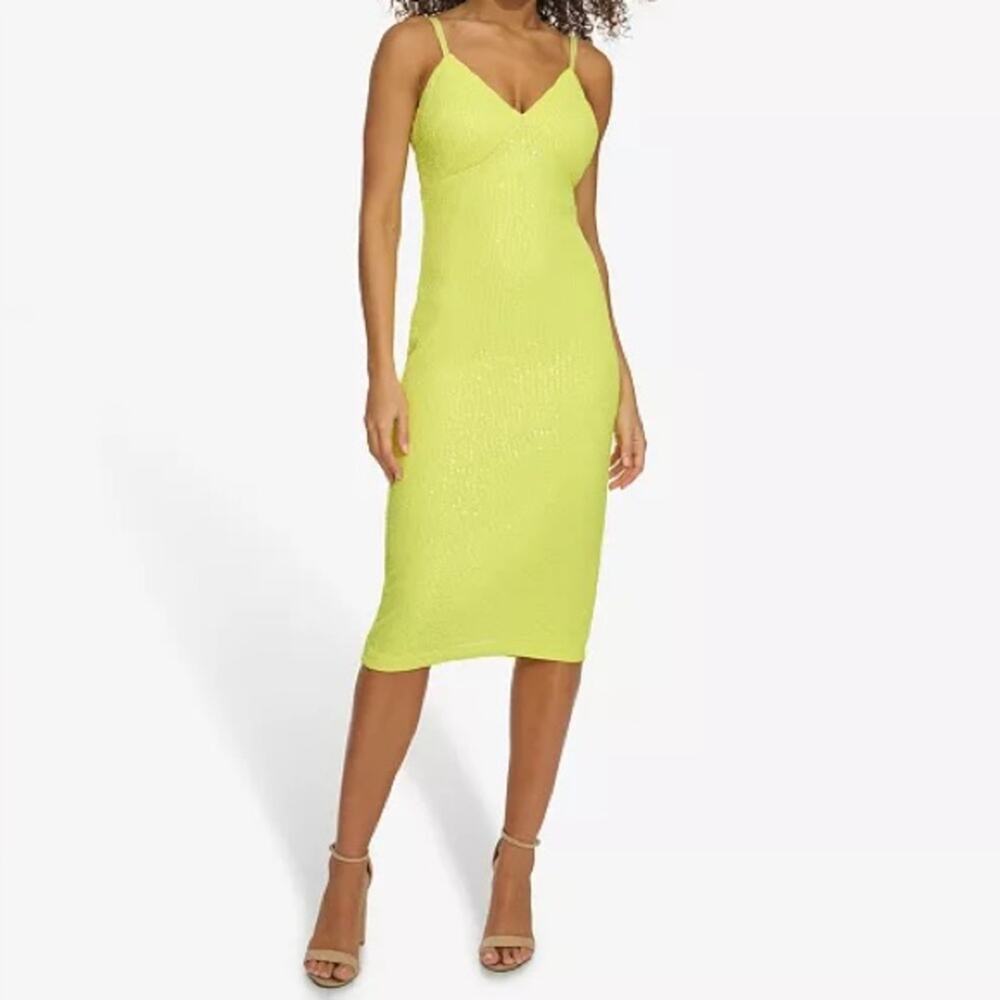 Siena Women's Sleeveless Sequin Mesh A-Line Dress Citrus
